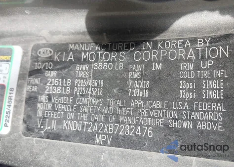 2011 Kia Soul ! z USA, uszkodzony, nr VIN KNDJT2A2XB7232476